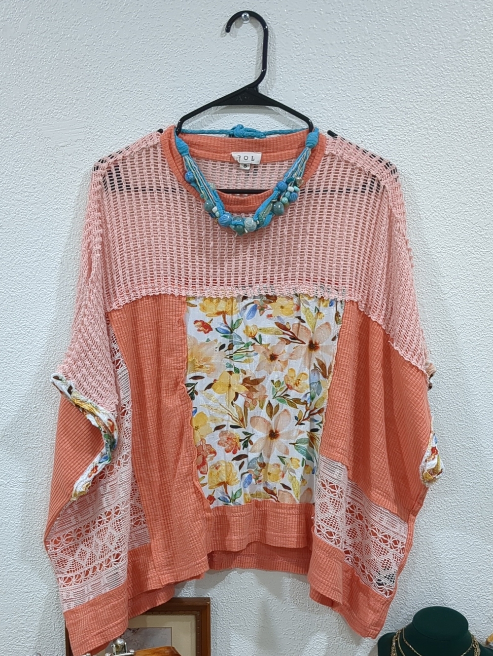 POL Lightweight Orange Floral Panel Women’s Top